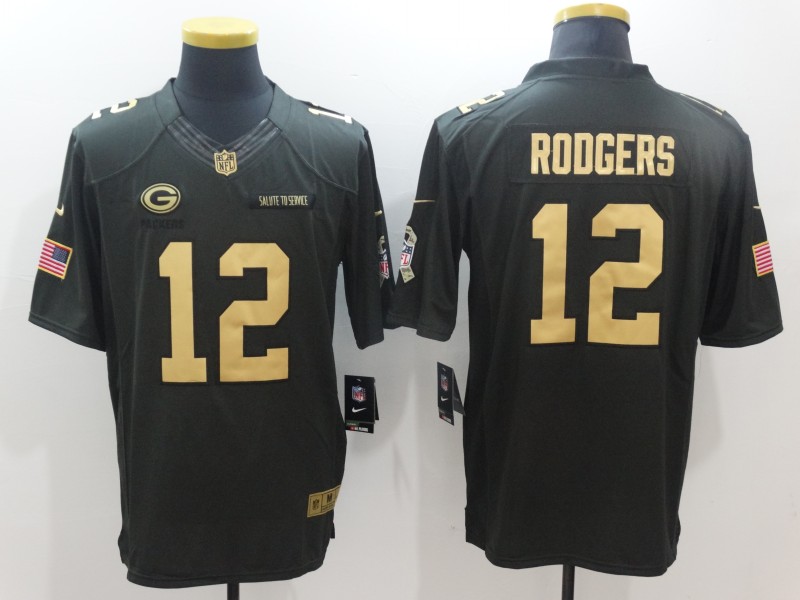 Men's Green Bay Packers Aaron Rodgers #12 Black Authentic Jersey